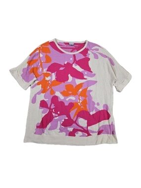 Chicos Knit Top Size 3 XL Short Dolman Sleeve Cream Pink Spring Casual Preppy